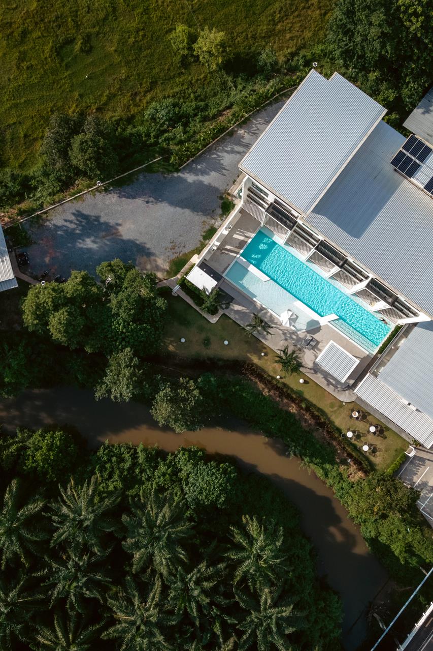 Parima Hotel aerial view over the pool and river